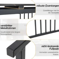 Konsolentisch Sofatisch aus Kunstmarmor 120 x 30 x 90 cm Schwarz