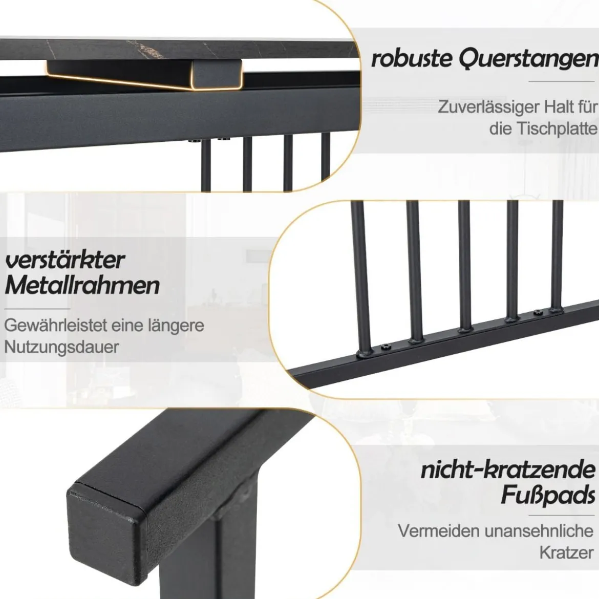 Konsolentisch Sofatisch aus Kunstmarmor 120 x 30 x 90 cm Schwarz