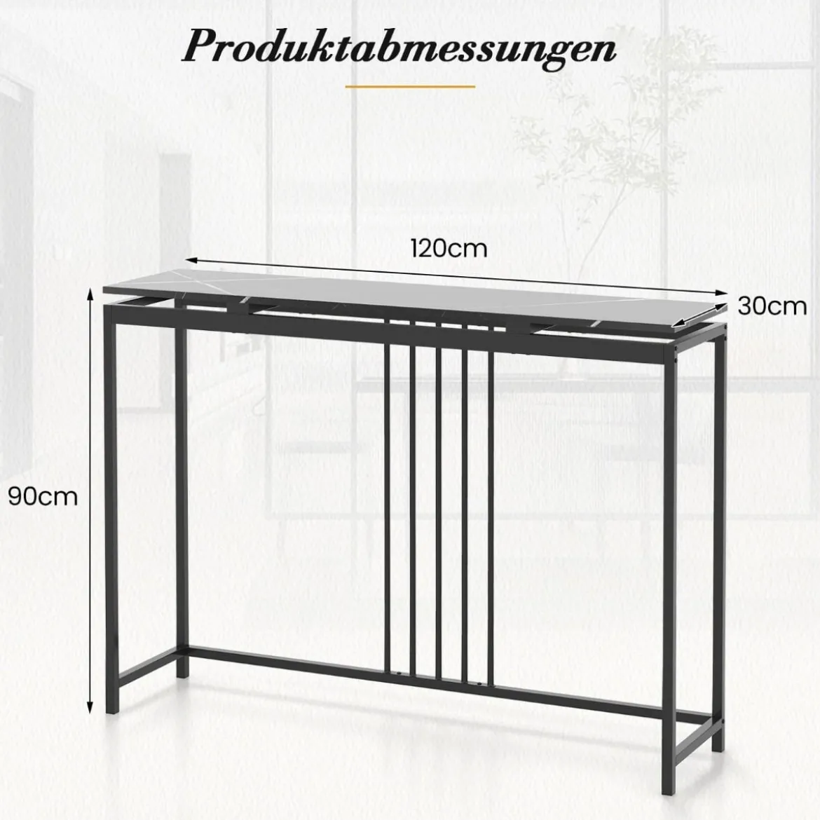 Konsolentisch Sofatisch aus Kunstmarmor 120 x 30 x 90 cm Schwarz