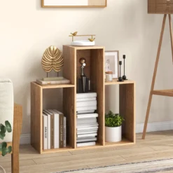 Konvexes Bücherregal mit Kippschutz 3 Ebenen Standregal Raumteiler 29,5 x 84 x 83,5 cm Natur