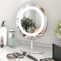 Kosmetikspiegel mit 25 cm Durchmesser & Beleuchtung 3-farbiger dimmbarer LED-Spiegel Weiß