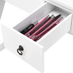 Kosmetiktisch 9 Fächer Multifunktionaler Frisiertisch Schminktisch mit Hocker und Klappspiegel Weiß 80 x 40 x 76 cm