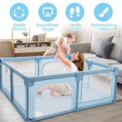 Krabbelgitter 150 x 190 cm Baby Laufstall mit 2 Türen Blau