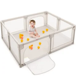 Krabbelgitter 150 x 190 cm Baby Laufstall mit 2 Türen Beige