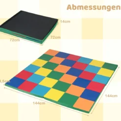 Krabbelteppich für Kleinkinder faltbare Spielmatte mit Kunstleder & weichem Schaumstoff große Bodenmatte Regenbogen