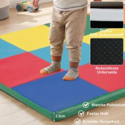 Krabbelteppich für Kleinkinder faltbare Spielmatte mit Kunstleder & weichem Schaumstoff große Bodenmatte Regenbogen
