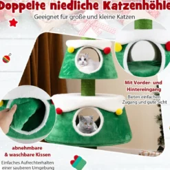 Kratzbaum für Weihnachten mit 2 Katzenhöhlen & Sisal-Kratzsäulen & Spielzeug & Plüschkissen