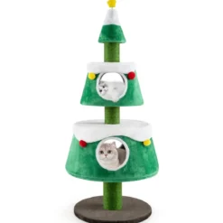 Kratzbaum für Weihnachten mit 2 Katzenhöhlen & Sisal-Kratzsäulen & Spielzeug & Plüschkissen
