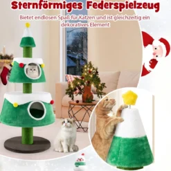 Kratzbaum für Weihnachten mit 2 Katzenhöhlen & Sisal-Kratzsäulen & Spielzeug & Plüschkissen