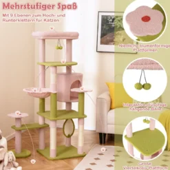 Kratzbaum mit Blumenmuster & Plüschgepolsterter Plattform & Katzenhaus Katzenbaum