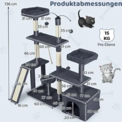 Kratzbaum mit Drehbares Design Katzenbaum mit Katzenhöhle & Rampe Kletterbaum Dunkelgrau