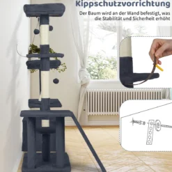 Kratzbaum mit Drehbares Design Katzenbaum mit Katzenhöhle & Rampe Kletterbaum Dunkelgrau