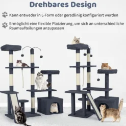 Kratzbaum mit Drehbares Design Katzenbaum mit Katzenhöhle & Rampe Kletterbaum Dunkelgrau