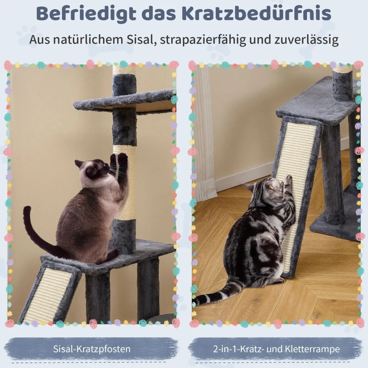Kratzbaum mit Drehbares Design Katzenbaum mit Katzenhöhle & Rampe Kletterbaum Dunkelgrau