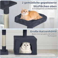 Kratzbaum mit Drehbares Design Katzenbaum mit Katzenhöhle & Rampe Kletterbaum Dunkelgrau