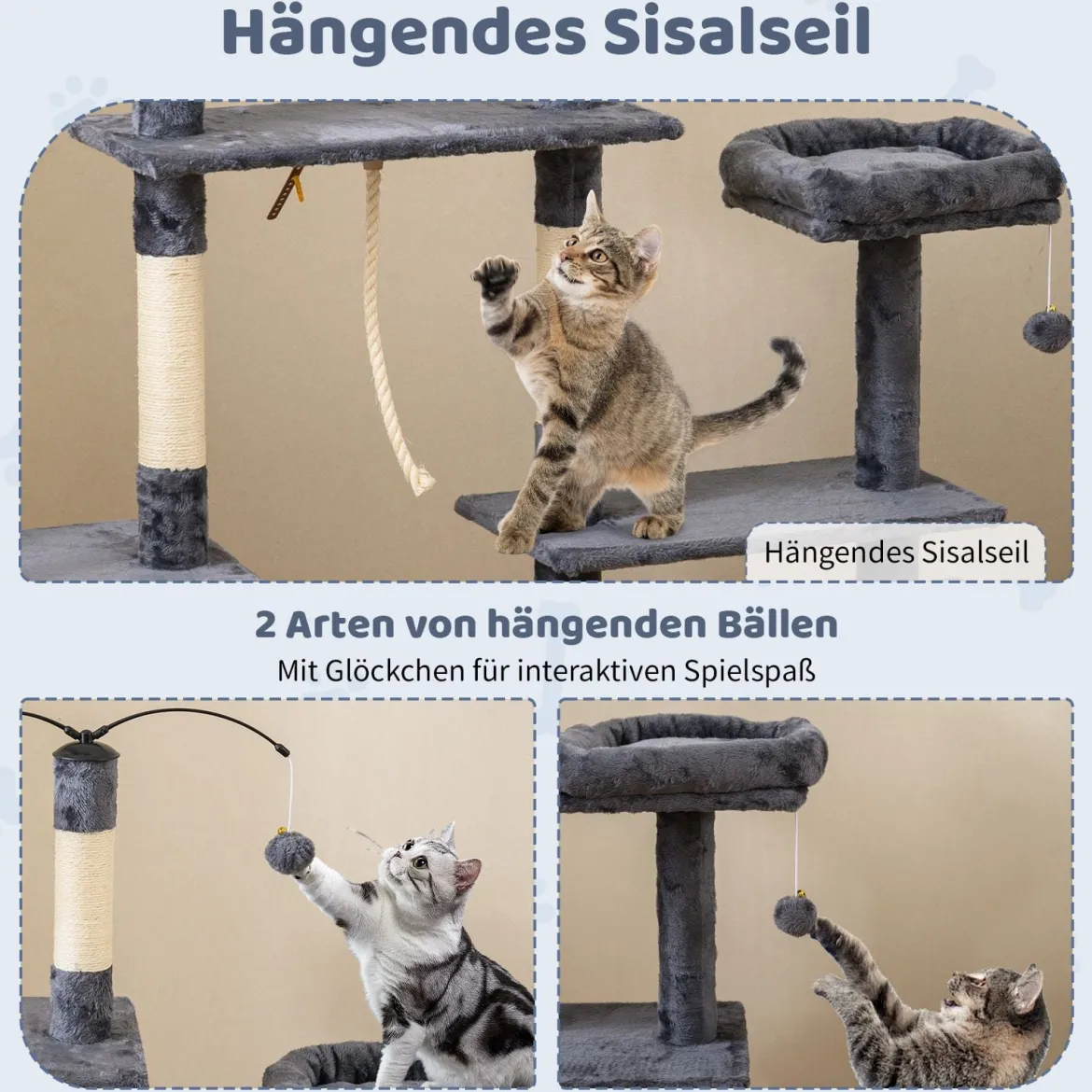 Kratzbaum mit Drehbares Design Katzenbaum mit Katzenhöhle & Rampe Kletterbaum Dunkelgrau
