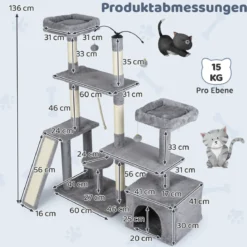 Kratzbaum mit Drehbares Design Katzenbaum mit Katzenhöhle & Rampe Kletterbaum Hellgrau