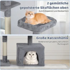 Kratzbaum mit Drehbares Design Katzenbaum mit Katzenhöhle & Rampe Kletterbaum Hellgrau