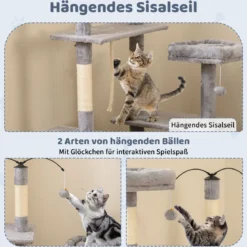 Kratzbaum mit Drehbares Design Katzenbaum mit Katzenhöhle & Rampe Kletterbaum Hellgrau