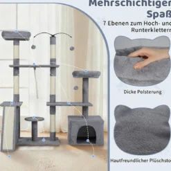 Kratzbaum mit Drehbares Design Katzenbaum mit Katzenhöhle & Rampe Kletterbaum Hellgrau