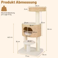 Kratzbaum mit Katzenhöhle 104 cm hoch Katzenbaum mit Sitzstange & Plattform Beige+Natur