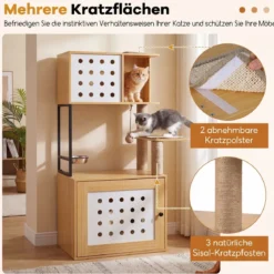 Kratzbaum mit Katzenklo-Schrank 117,5 cm Mehrstöckiger Katzenbaum Katzenkratzbaum Natur