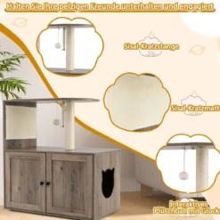 Kratzbaum mit Katzenklo Schrank Katzenschrank für Katzentoilette Katzenbaum 80 x 45 x 87,5 cm Grau