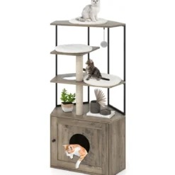 Kratzbaum mit Katzenklo Schrank & Katzenloch & Matten Katzenschrank für Katzentoilette Katzenmöbel