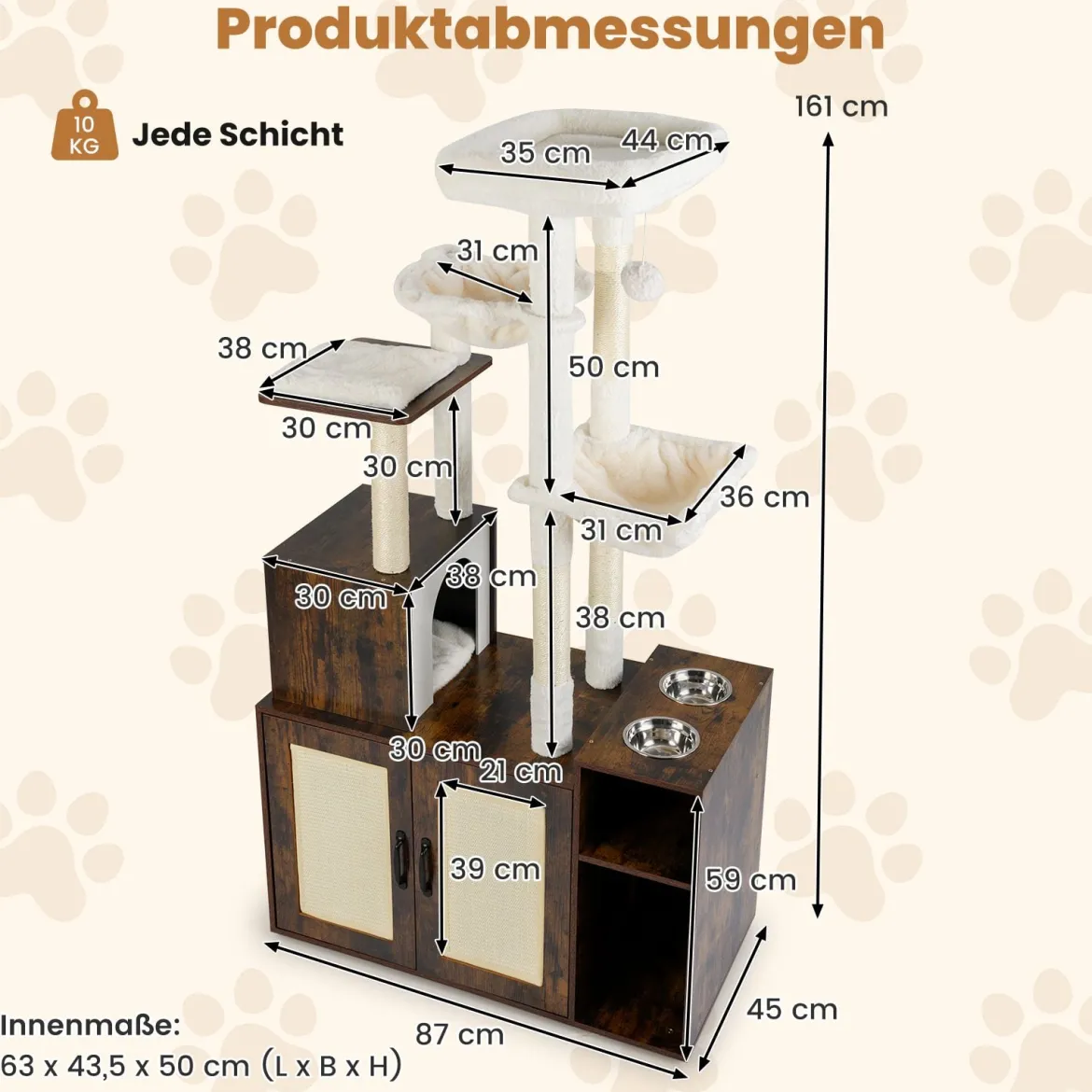 Kratzbaum mit Verstecker Katzenklo & 2 Hängematten & Aussichtsplattform Katzenbaum Braun