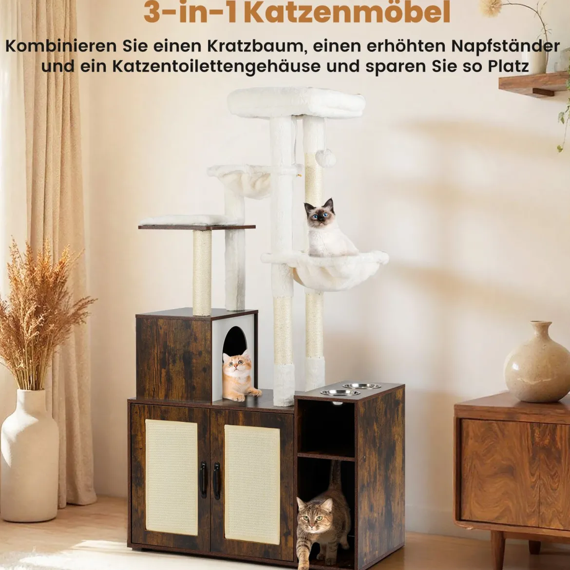 Kratzbaum mit Verstecker Katzenklo & 2 Hängematten & Aussichtsplattform Katzenbaum Braun