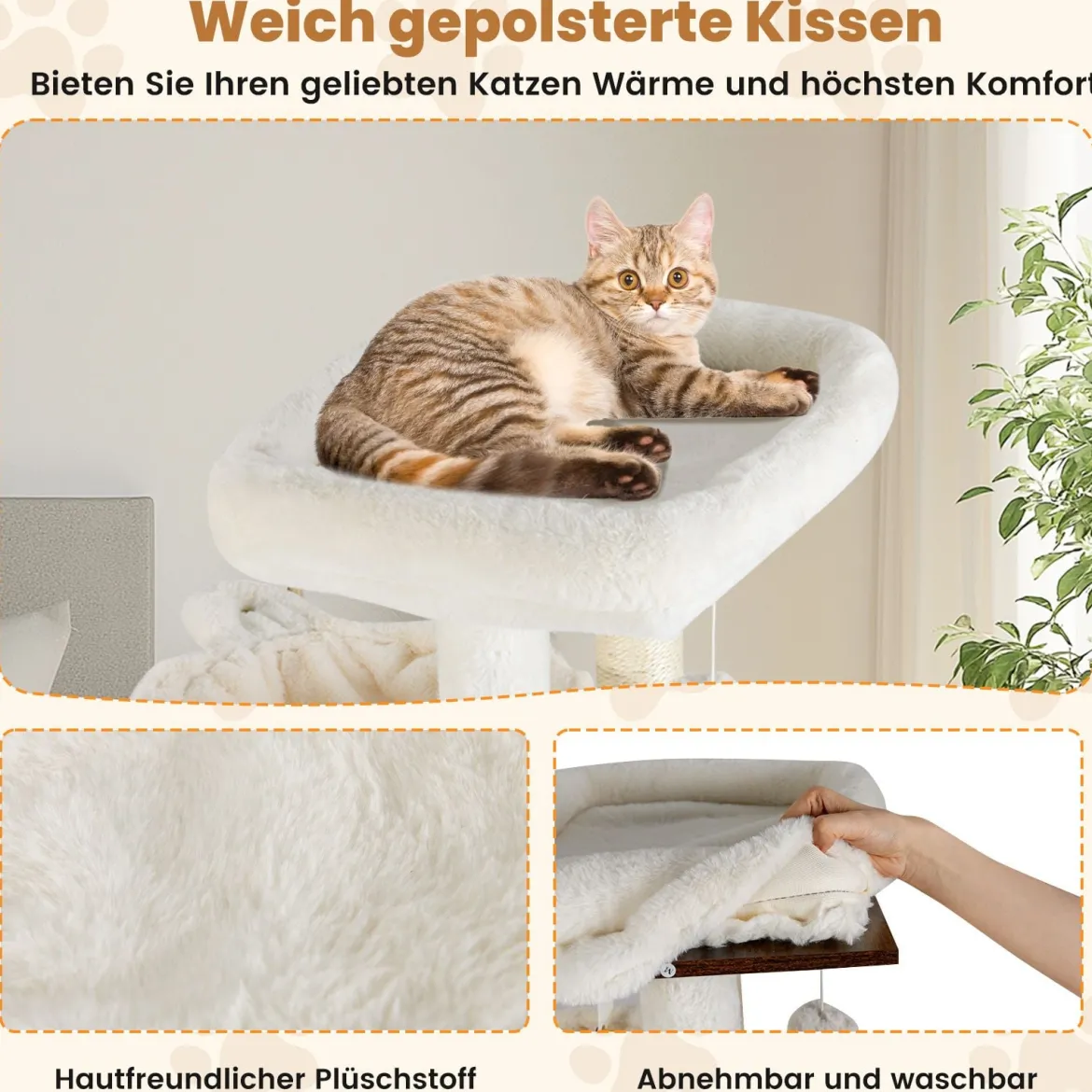 Kratzbaum mit Verstecker Katzenklo & 2 Hängematten & Aussichtsplattform Katzenbaum Braun