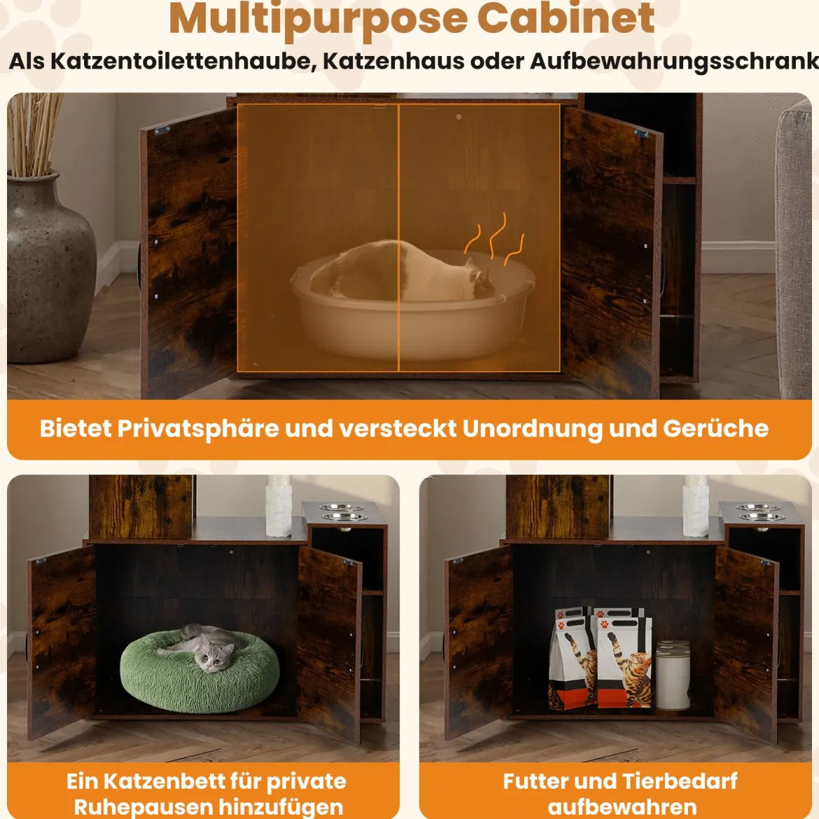 Kratzbaum mit Verstecker Katzenklo & 2 Hängematten & Aussichtsplattform Katzenbaum Braun