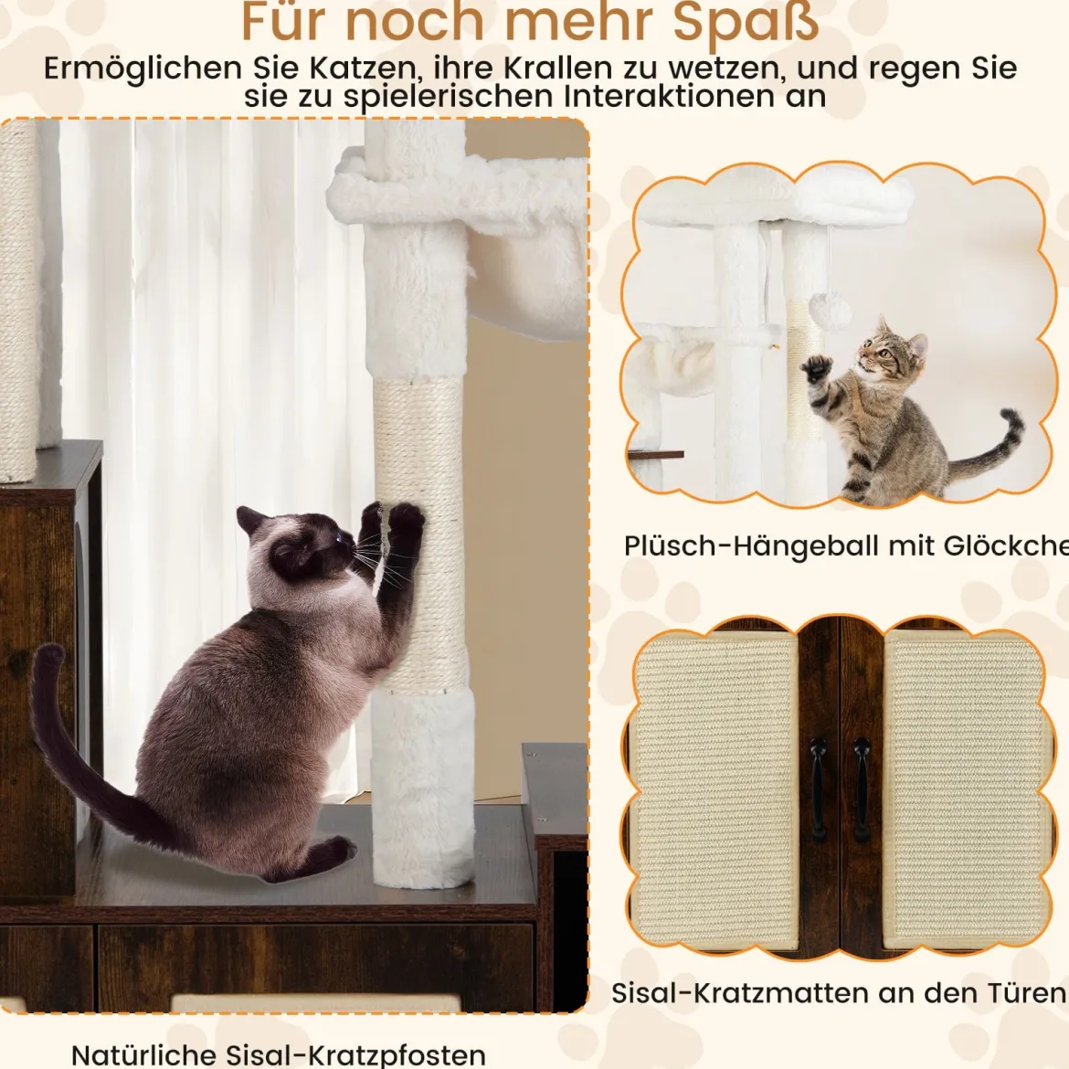 Kratzbaum mit Verstecker Katzenklo & 2 Hängematten & Aussichtsplattform Katzenbaum Braun