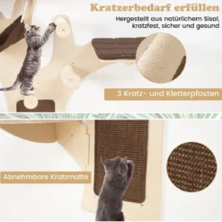 Kratzbaum Wand Katzenwand mit Plattformen Hängematte Kratzpfosten Braun