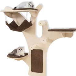 Kratzbaum Wand Katzenwand mit Plattformen Hängematte Kratzpfosten Braun