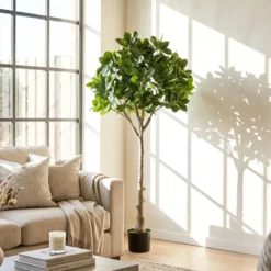 Kunstbaum Realistische Kunstpflanze mit 25 Üppige Zweigen & Stabiler Zementtopf 140 cm