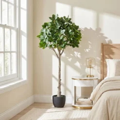 Kunstbaum Realistische Kunstpflanze mit 25 Üppige Zweigen & Stabiler Zementtopf 140 cm