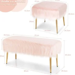 Kunstfell Schminkhocker Ottomane Sitzbank mit goldenen Beinen Sitzhocker Rosa 51 x 41 cm