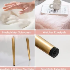 Kunstfell Schminkhocker Ottomane Sitzbank mit goldenen Beinen Sitzhocker Rosa 51 x 41 cm