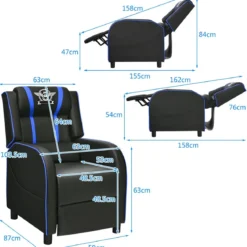 Kunstledersessel Gaming-Ruhesessel verstellbarer Wohnzimmersessel Blau