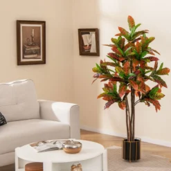 Kunstpflanze 150cm Künstliche Pflanze Kroton Palmenbaum mit bunten Blättern