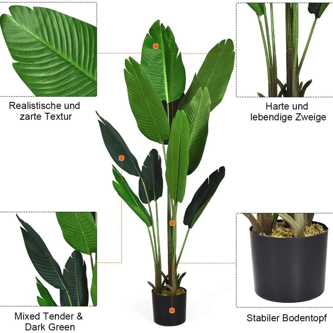 Kunstpflanze Künstliche Grünpflanze 160 cm Tropische Palme Künstliche Monstera Schlangenpflanze