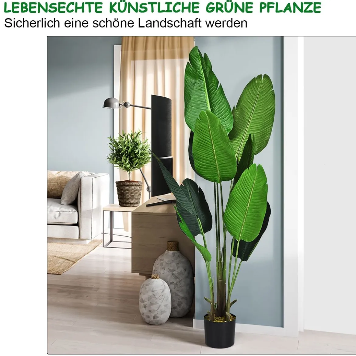 Kunstpflanze Künstliche Grünpflanze 160 cm Tropische Palme Künstliche Monstera Schlangenpflanze
