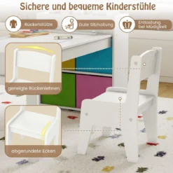 Kunsttisch- und Stuhlset für Kinder Zeichentisch mit 2 Stühlen Papierrolle und Papierrollenhalter Grau/Natur/Weiß