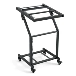 2-lagiges Professionelles Audio Rack mit Verstellbaren Querstreben & Abschließbaren Rollen Audioständer