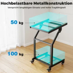 2-lagiges Professionelles Audio Rack mit Verstellbaren Querstreben & Abschließbaren Rollen Audioständer