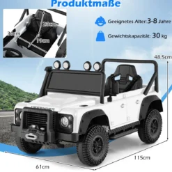 Land Rover Defender Elektroauto Kinder Elektrofahrzeug mit Eltern-Fernbedienung Weiß