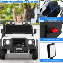 Land Rover Defender Elektroauto Kinder Elektrofahrzeug mit Eltern-Fernbedienung Weiß