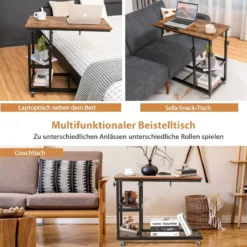 Laptoptisch mit Höhen- und Neigungsverstellbar 3 Ebenen Beistelltisch Vintage