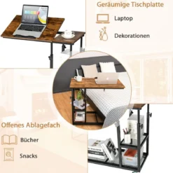 Laptoptisch mit Höhen- und Neigungsverstellbar 3 Ebenen Beistelltisch Vintage